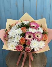 Букет цветов из:  Розы, Герберы и Хризантемы #REPLACE_PRED# Старомарьевке