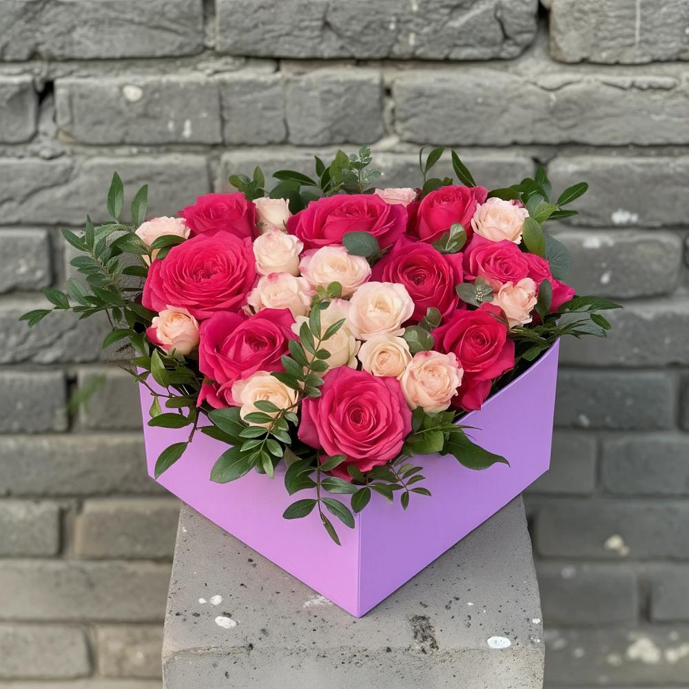 Цветочная композиция из Розы в коробке в Старомарьевке