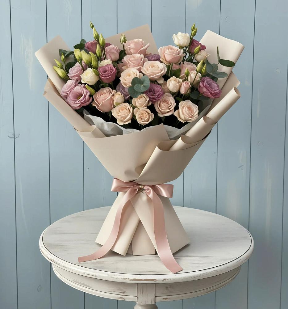 Букет цветов из: Розы и Лизиантусы в Старомарьевке