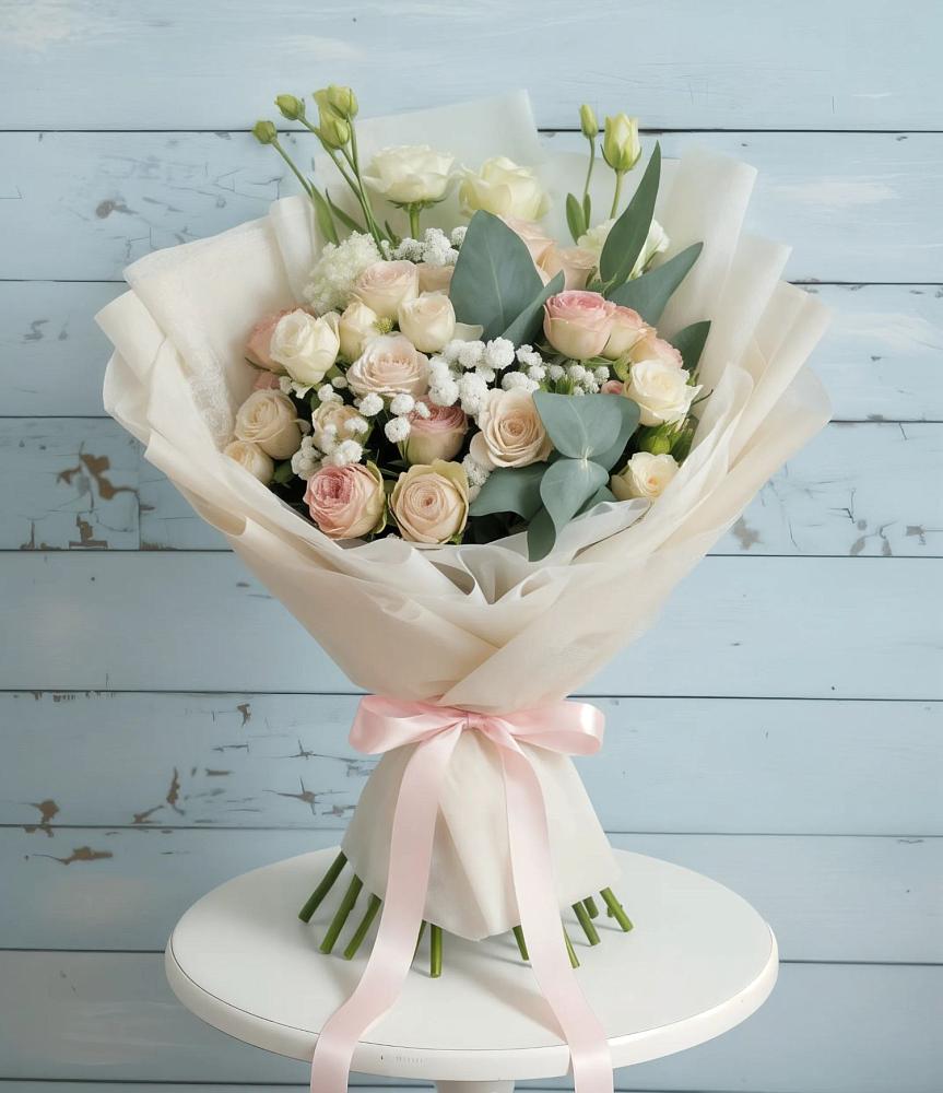 Букет цветов из: Розы и Лизиантусы в Старомарьевке