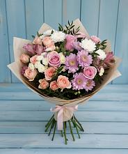 Букет цветов из:  Хризантемы, Розы и Альстромерии в Старомарьевке