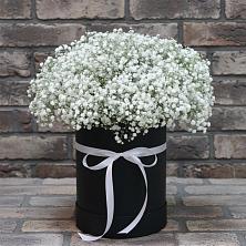 Цветочная композиция из Гипсофила в шляпной коробке в Старомарьевке