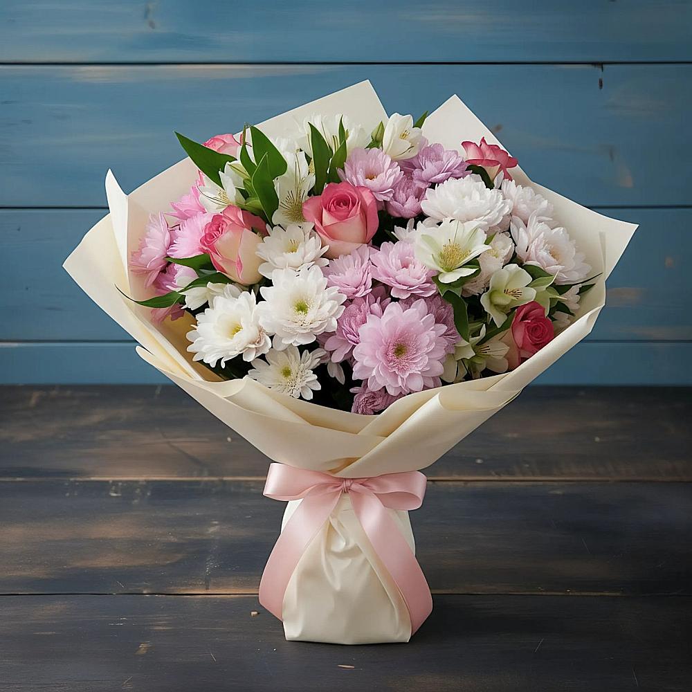 Букет цветов из: Хризантемы, Альстромерии и Розы в Старомарьевке